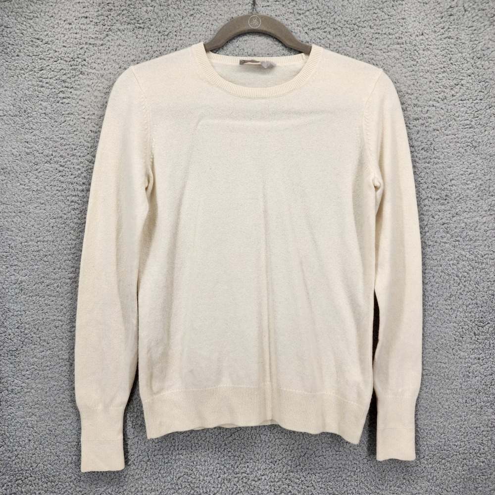 Everlane Women Small Petite Cream White 100% Cashmere Crewneck Sweater